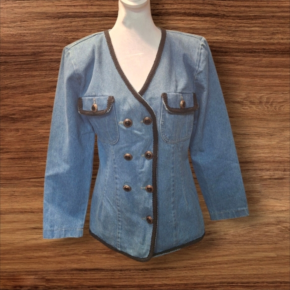 Tickets California Jackets & Blazers - Vintage Blue Denim Embellished Jacket Blazer, Tickets California, Women Size 9